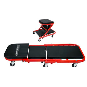 Platforma mobilă de asamblare 2 în 1, 150 kg | KD10764 combină o platformă de lucru confortabilă și un scaun pivotant practic pe roți.