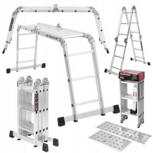 Scara pliabilă din lut cu platformă, 4x3, 346cm | KD4070 oferă o soluție stabilă și flexibilă pentru diverse lucrări de interior și exterior.