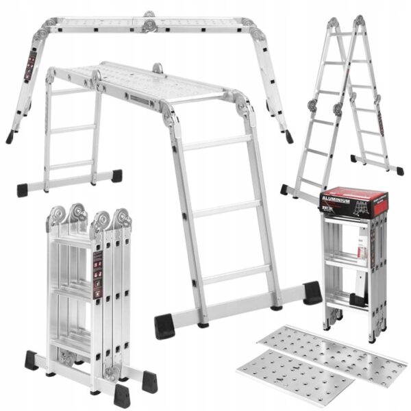 Scara pliabilă din lut cu platformă, 4x3, 346cm | KD4070 oferă o soluție stabilă și flexibilă pentru diverse lucrări de interior și exterior.