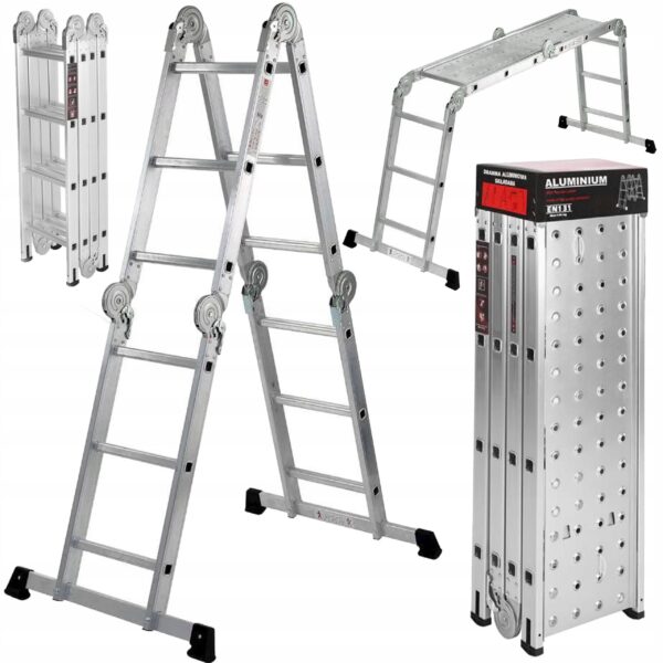 Scara pliabilă din lut cu platformă, 4×4, 460cm | KD4071 oferă o soluție stabilă și flexibilă pentru diverse lucrări de interior și exterior.