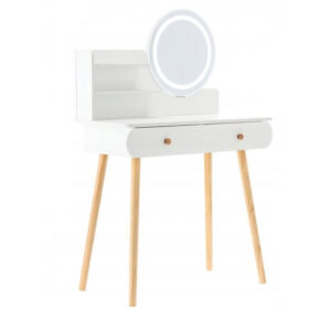 Masă de toaletă cu oglindă LED, albă | 80 x 40 x 120 cm este o piesă de mobilier unică, care combină funcționalitatea și designul modern, fiind potrivită pentru orice dormitor.