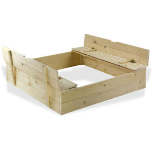 Nisipitor din lemn cu bănci, 120x120cm | DEMA este un nisipos practic pentru copii, care oferă o ședere confortabilă și protecție a nisipului de murdărie.