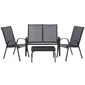 Set de grădină, negru, 2 scaune, canapea, masă | Garden Line oferă locuri confortabile, ideale pentru relaxare sau pentru a lua masa pe terasă.