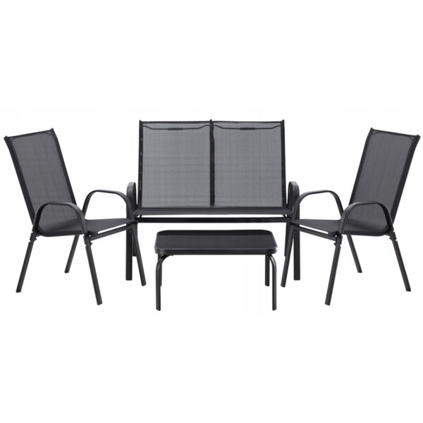 Set de grădină, negru, 2 scaune, canapea, masă | Garden Line oferă locuri confortabile, ideale pentru relaxare sau pentru a lua masa pe terasă.