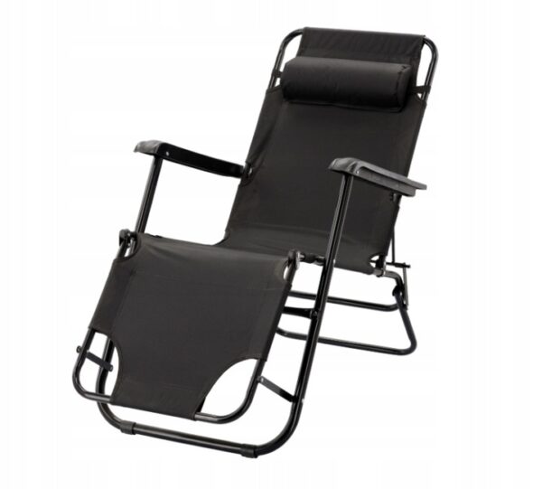 Șezlongul de grădină pliabil cu spătar, negru | Garden Line este o soluție practică și confortabilă pentru relaxare în grădină, terasă sau în camping.