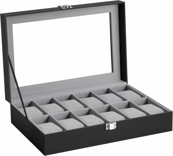 Organizatorul de ceasuri, Negru-Gri | Songmics oferă o aranjare clară, protecție fiabilă și un aspect elegant pentru fiecare colecție.