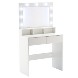 Masă de toaletă cu iluminare LED, 2 sertare | alb