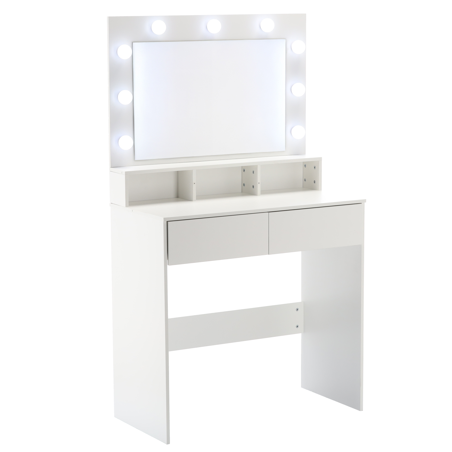 Masă de toaletă cu iluminare LED, 2 sertare | alb Masă de toaletă cu iluminare LED, 2 sertare | alb