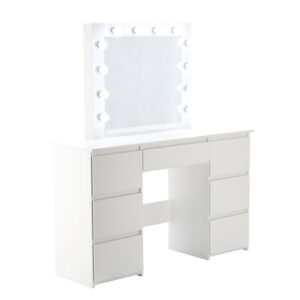 Masă de toaletă cu iluminare LED, 7 sertare | albă