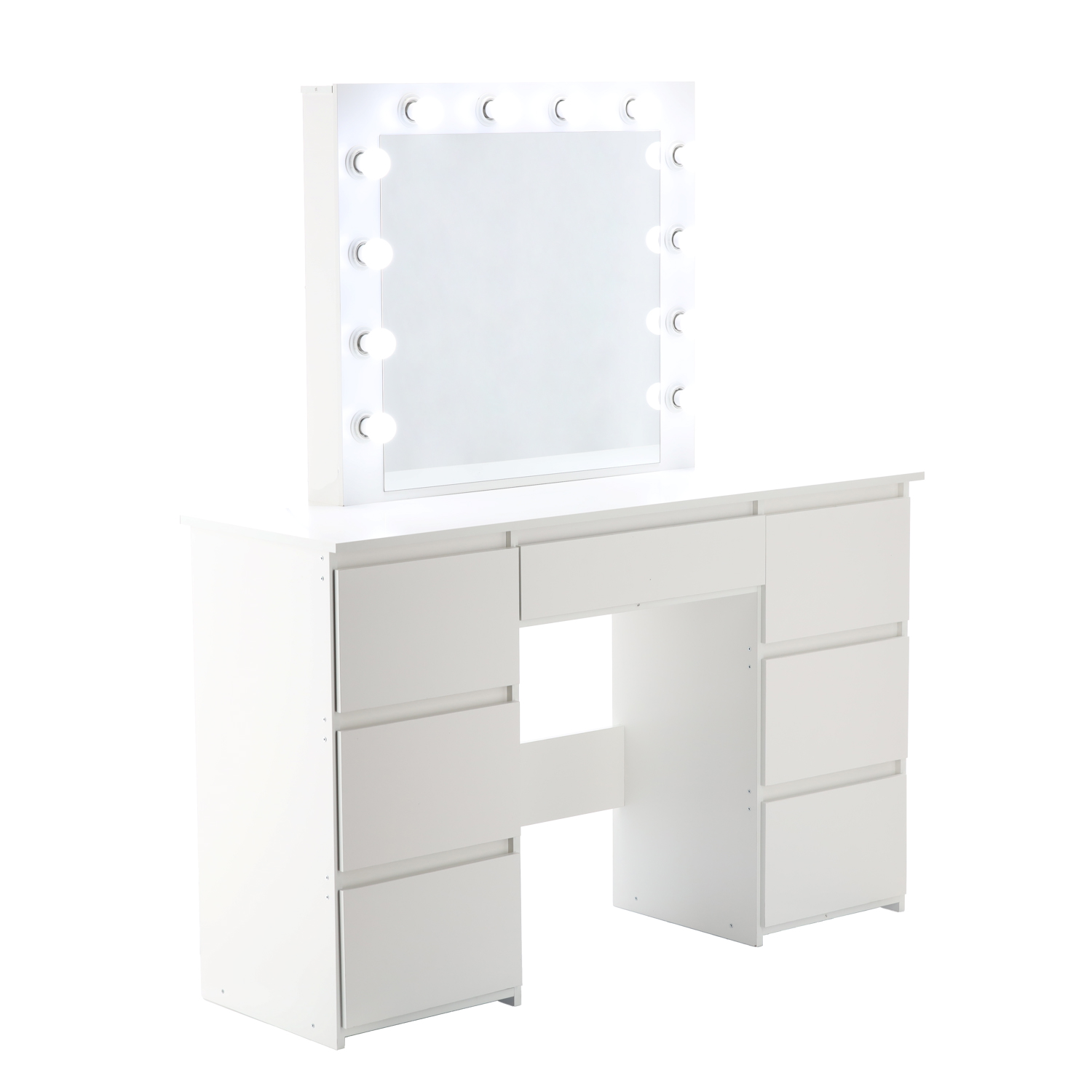 Masă de toaletă cu iluminare LED, 7 sertare | albă Masă de toaletă cu iluminare LED, 7 sertare | albă