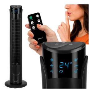 Ventilator coloană, 90cm, telecomandă, negru | Ruhhy
